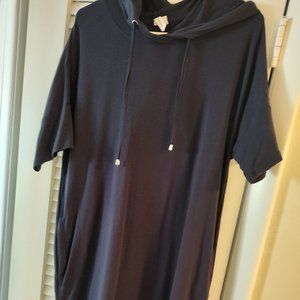 Cable and Gauge Navy Blue hooded dress, short sleeves w/ side pockets (Size XL)